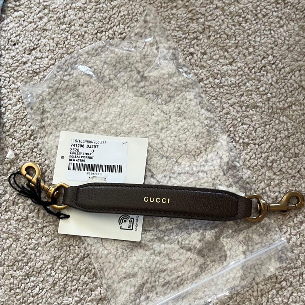Gucci Brown Leather Trollery Strap with Gold Hardware